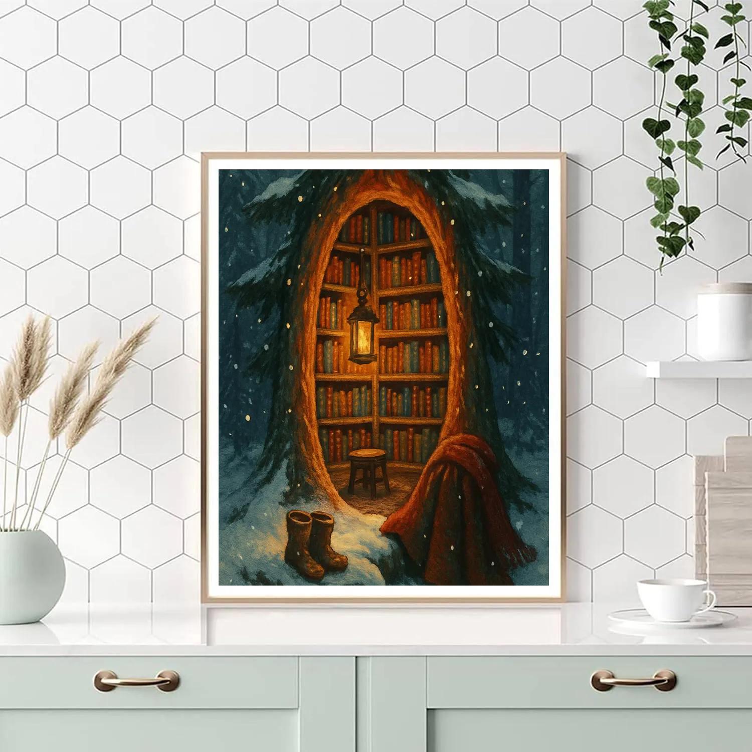 Snowbound Tree Library Nook Numbered painting kits