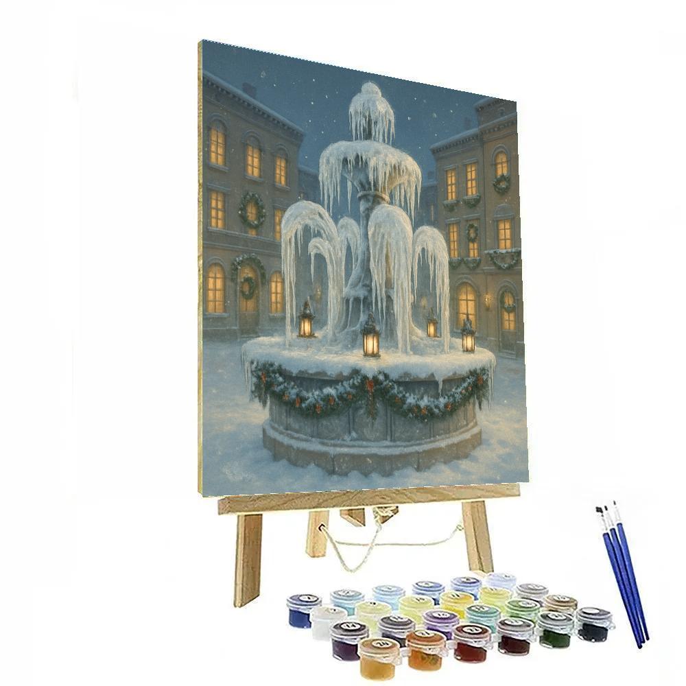 Christmas Fountain In The Silent Plaza Numbered painting kits