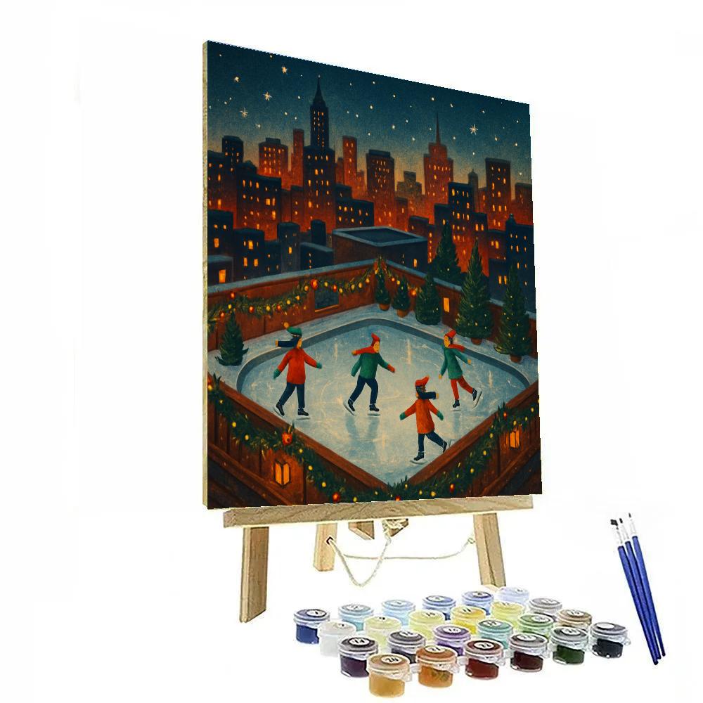 Holiday Skaters On The Rooftop Rink Paint by numbers kits