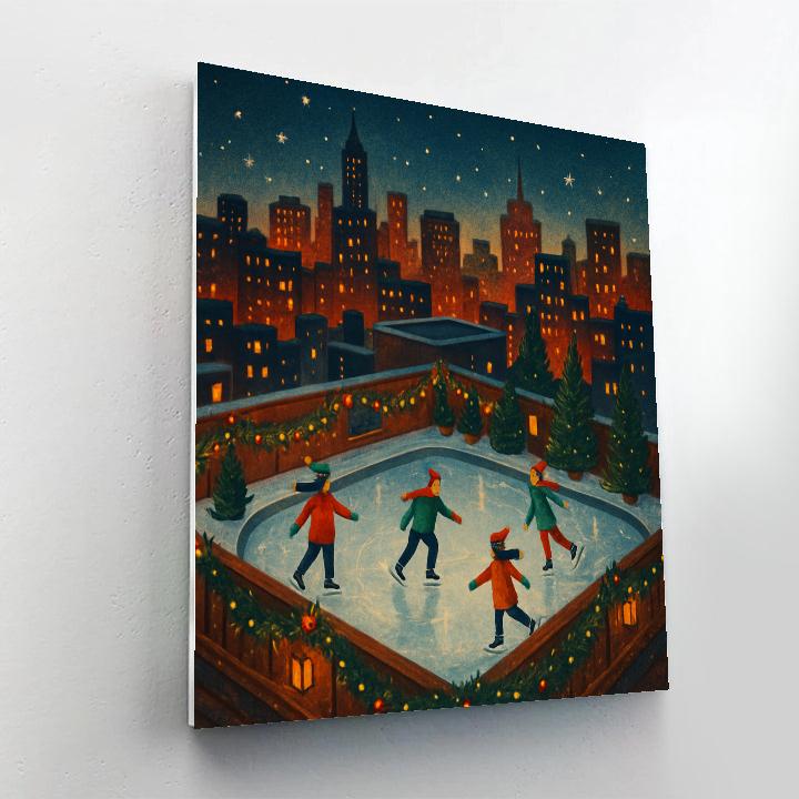 Holiday Skaters On The Rooftop Rink Paint by numbers kits