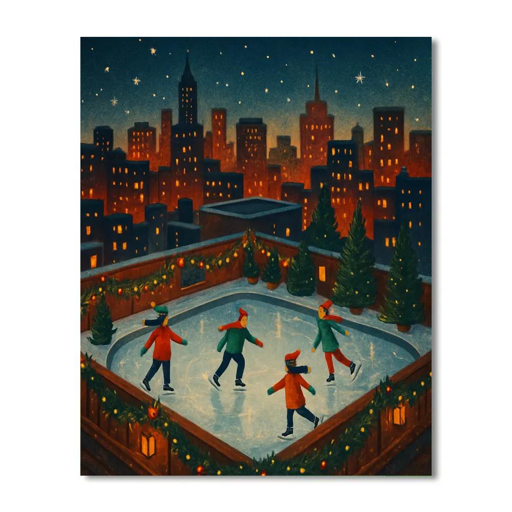 Holiday Skaters On The Rooftop Rink Paint by numbers kits