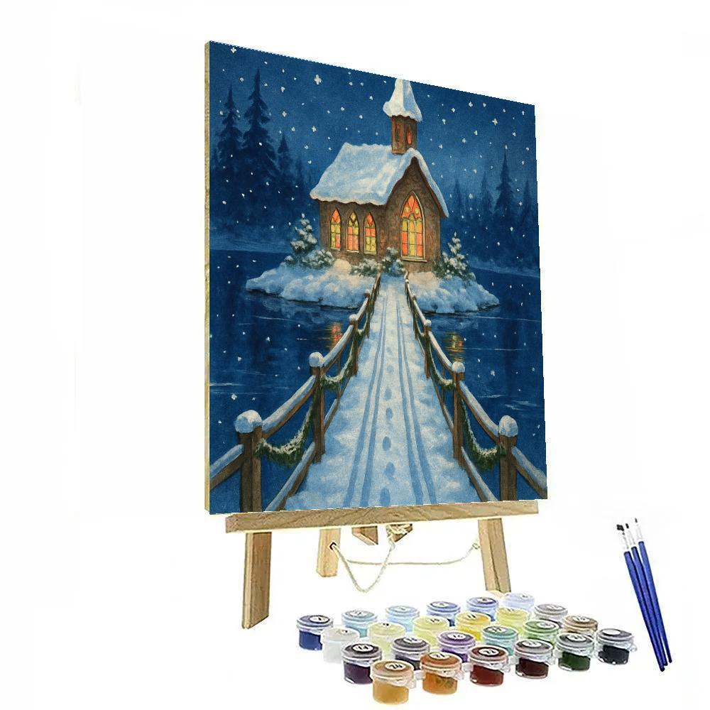 Snowy Chapel On The Island Bridge Paint by numbers kits
