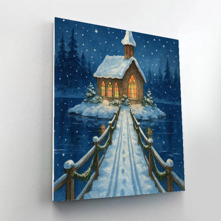Snowy Chapel On The Island Bridge Paint by numbers kits