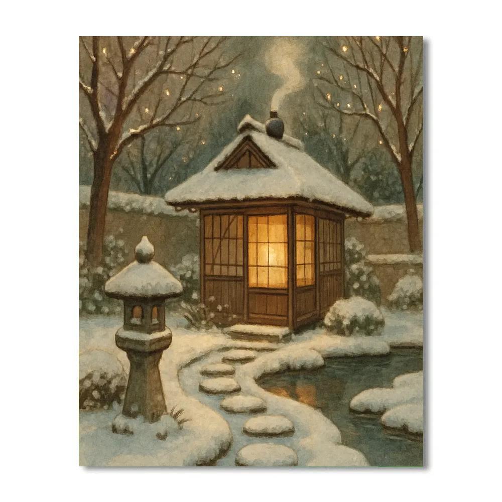 Christmas Tea House At The Frozen Garden paint by numbers