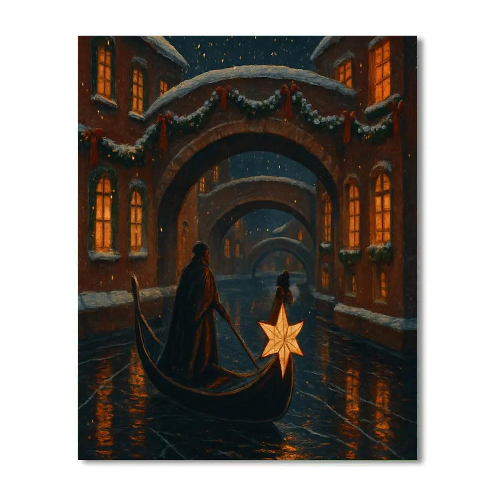 Star Lantern Gondola On The Winter Canal Number painting