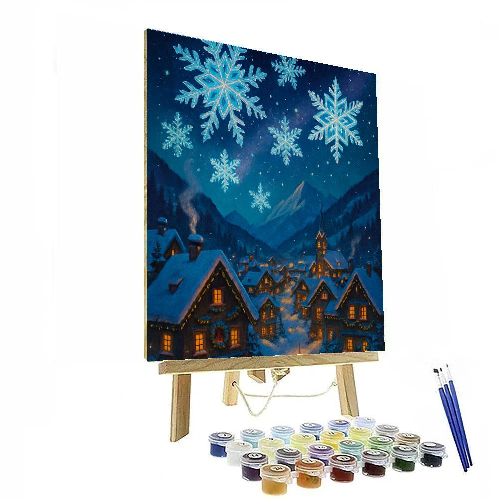 Celestial Snowflakes Above Mountain Town Paint by numbers kits