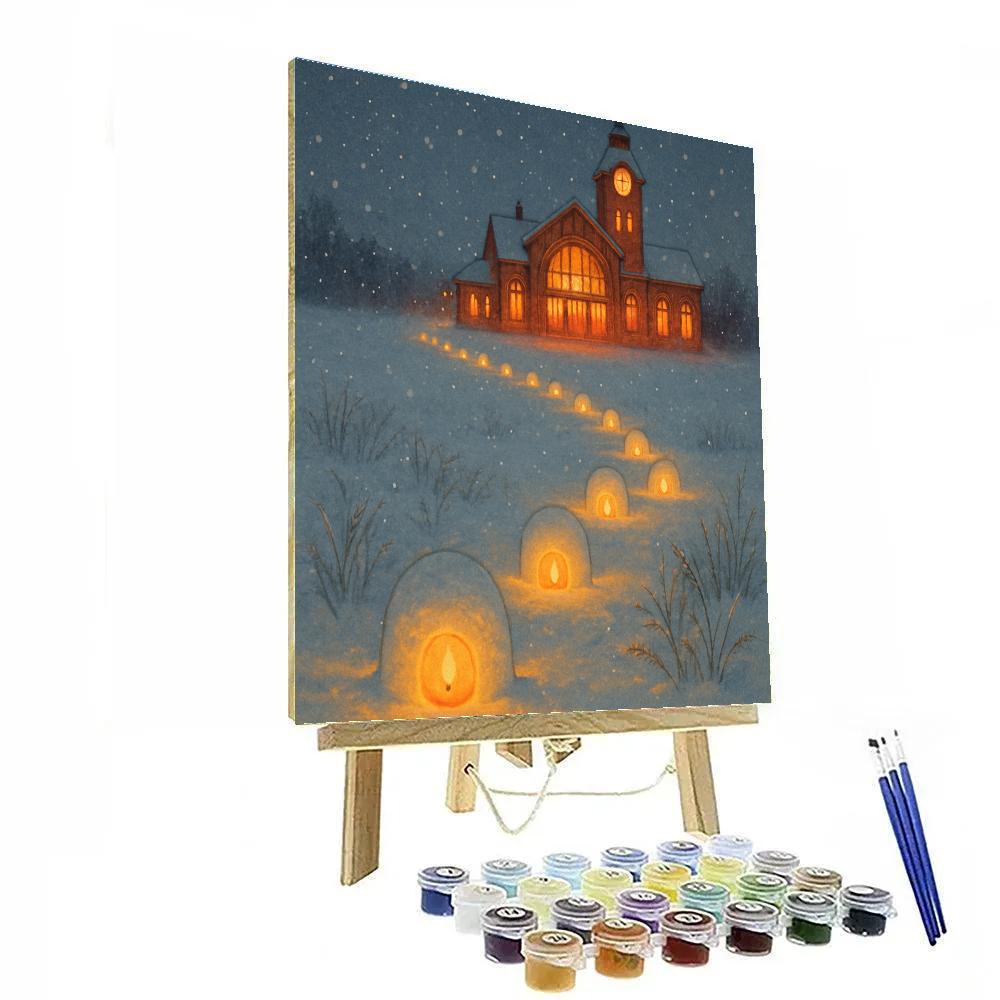 Snow Lantern Trail To The Winter Train paint by numbers