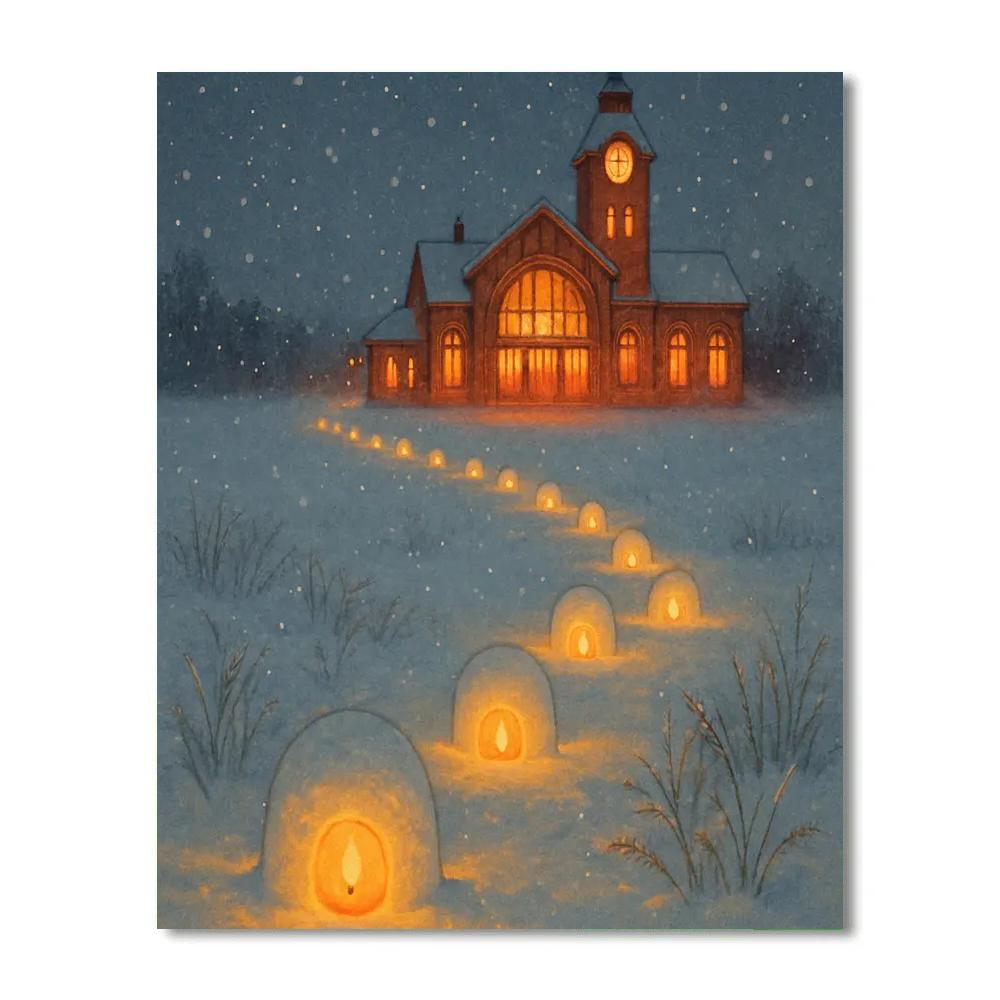 Snow Lantern Trail To The Winter Train paint by numbers