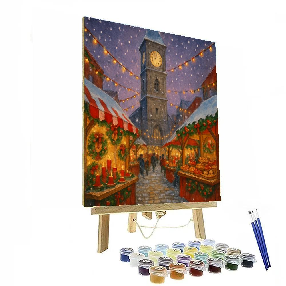 Snowy Clocktower Over Holiday Market Paint by numbers kits