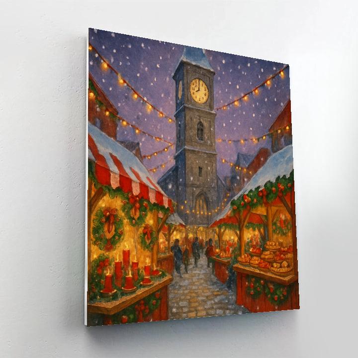 Snowy Clocktower Over Holiday Market Paint by numbers kits