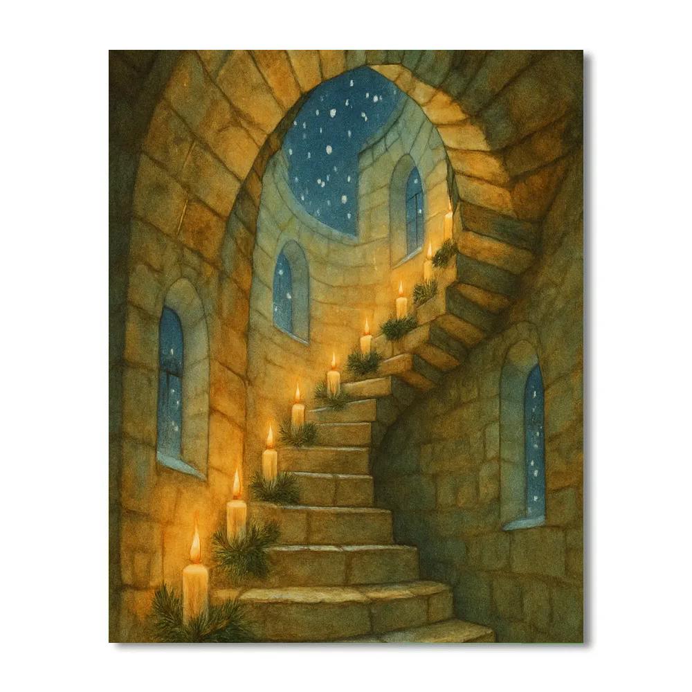 Christmas Spiral Staircase In The Tower DIY paint by numbers