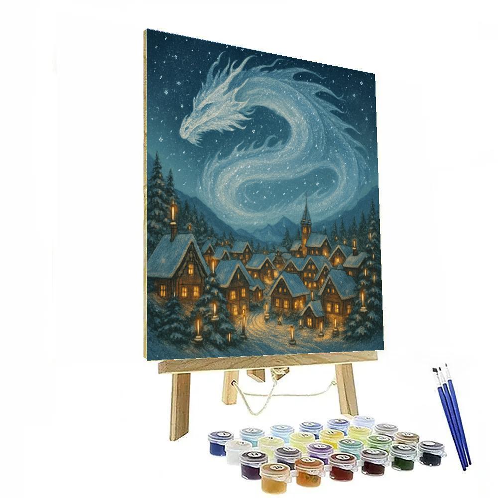 Snow Dragon Over Candlelit Village Paint by numbers kits