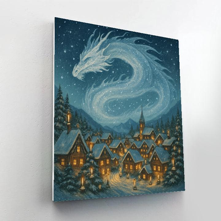 Snow Dragon Over Candlelit Village Paint by numbers kits