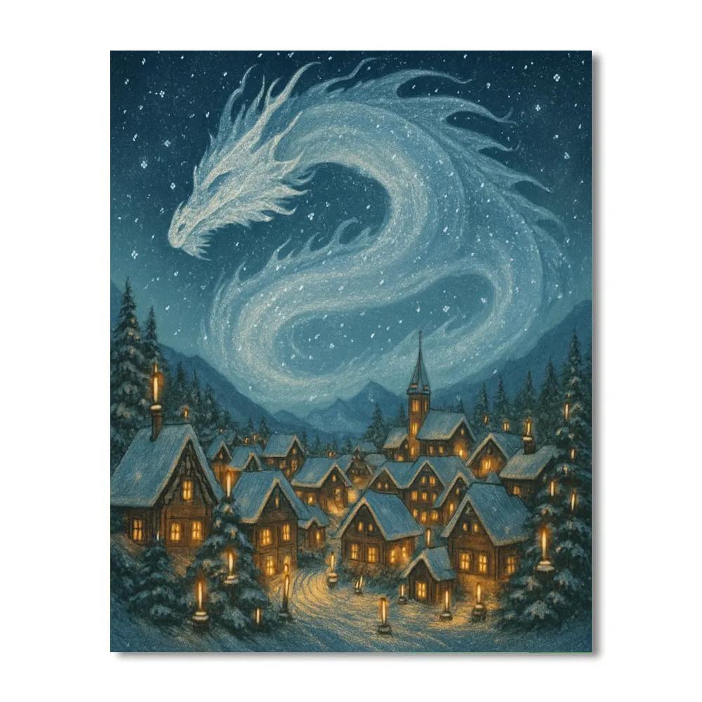 Snow Dragon Over Candlelit Village Paint by numbers kits