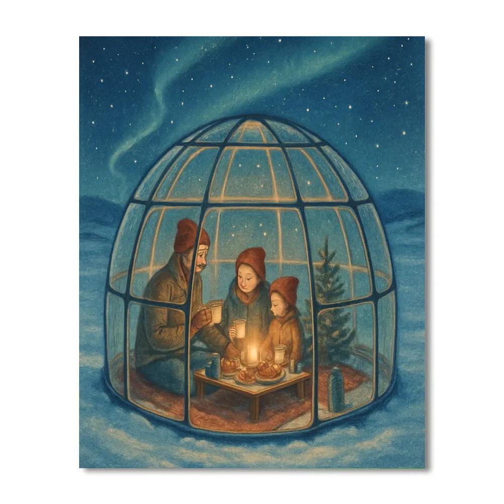 Christmas Picnic Inside The Glass Igloo Paint by numbers art