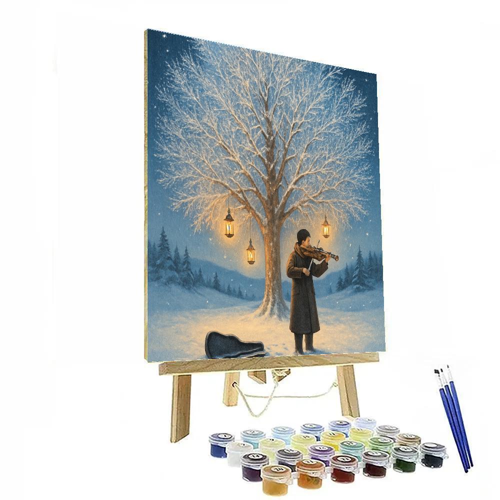 Snowy Violinist Under The Frost Tree Paint by numbers art