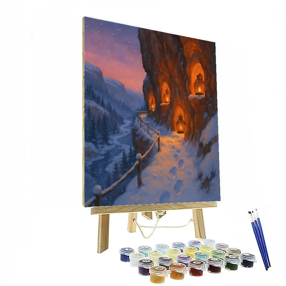 Winter Lanterns Along The Cliff Path Painting by numbers kit