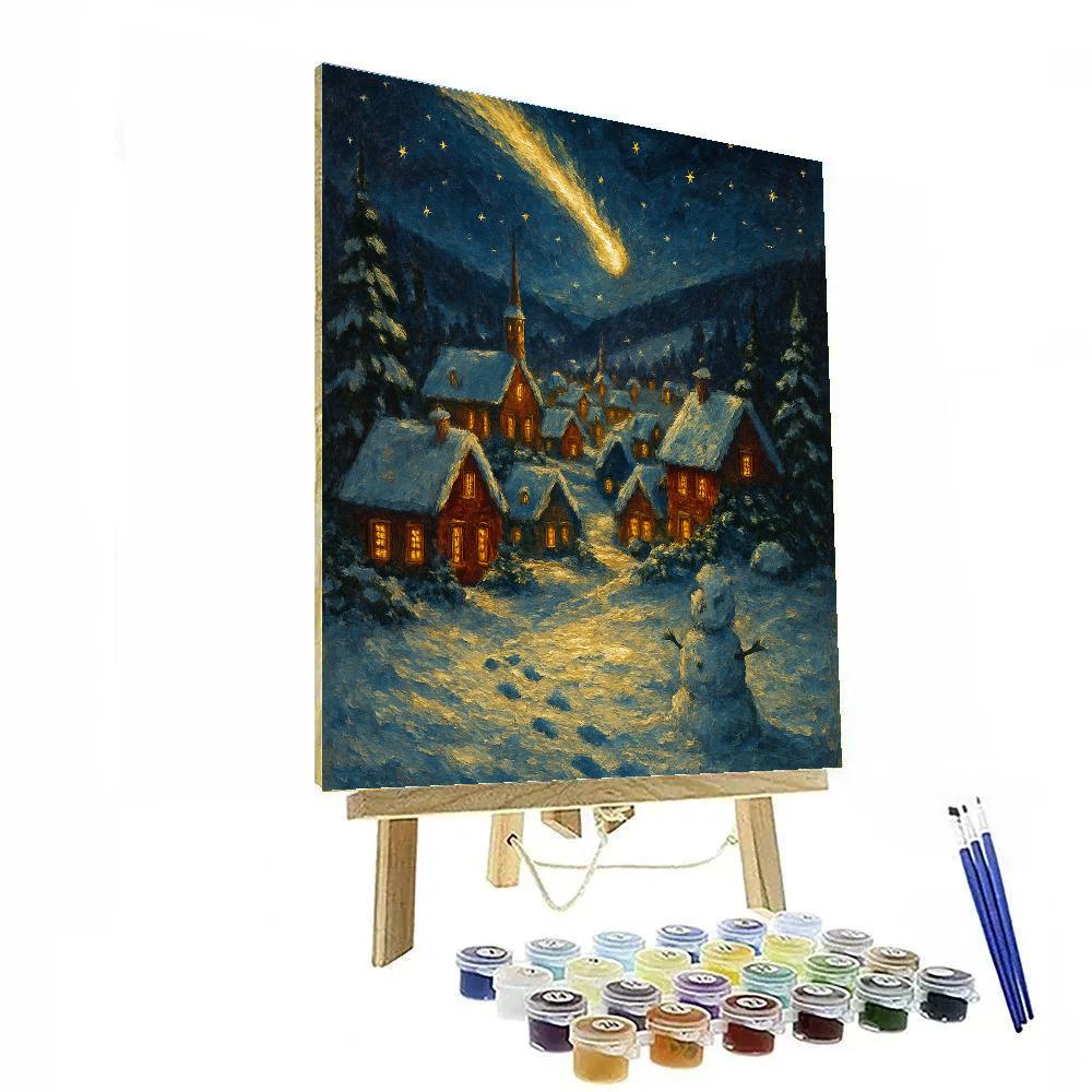 Solstice Comet Above Snowy Village paint by color