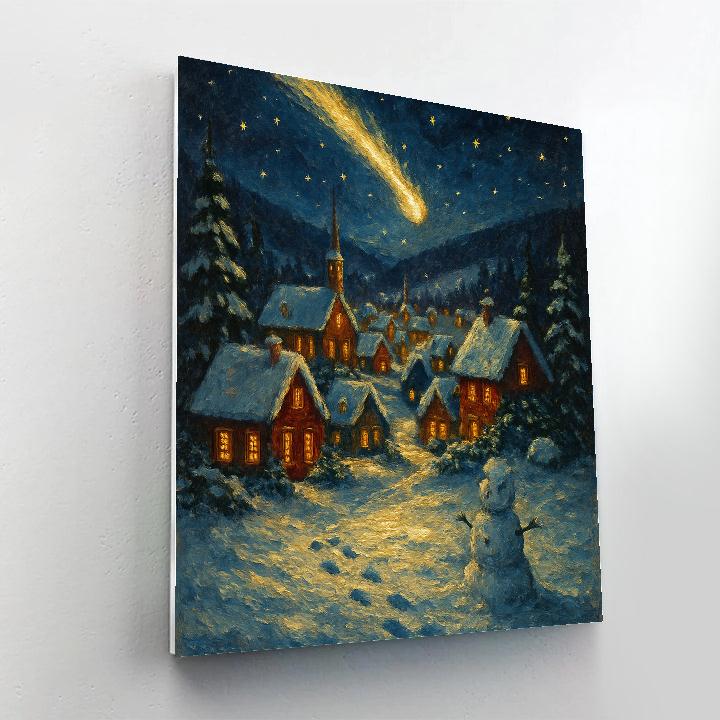 Solstice Comet Above Snowy Village paint by color