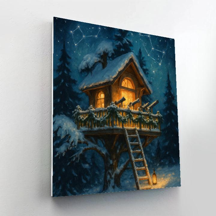 Snowy Treehouse Astronomers Retreat Numbered painting kits