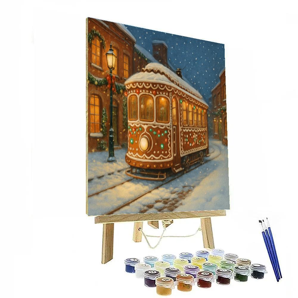 Gingerbread Streetcar In Winter Old Town Paint by numbers kits