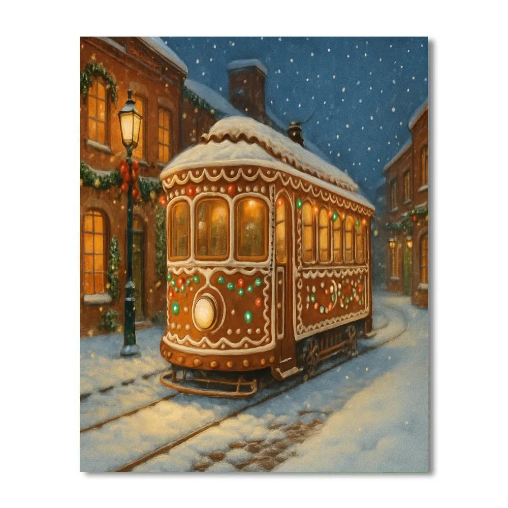 Gingerbread Streetcar In Winter Old Town Paint by numbers kits