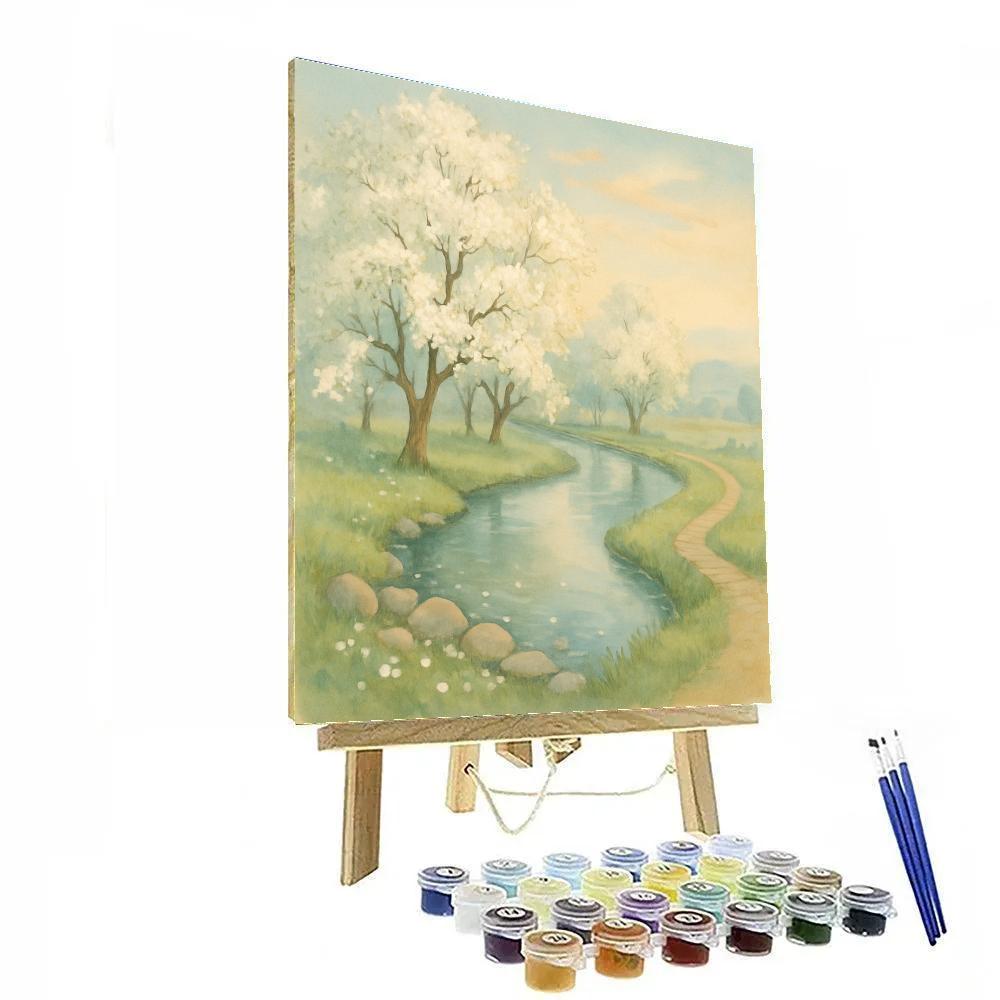 Pear Blossom River Bend At Dawn painting number kit
