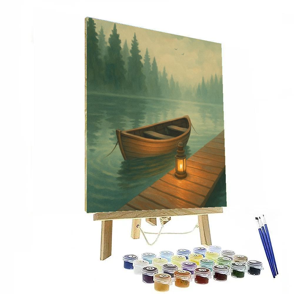 Lantern Glow On A Misty Cedar Lake DIY paint by numbers