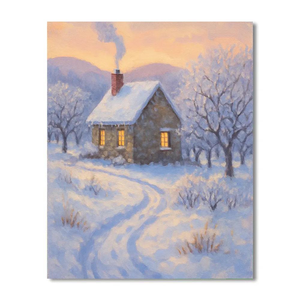 Sunrise Smoke Above The Orchard Cottage paint by number