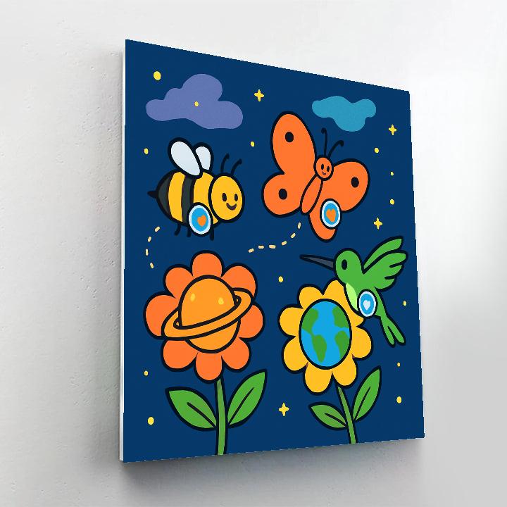 Nebula Garden Pollinator Parade Number painting