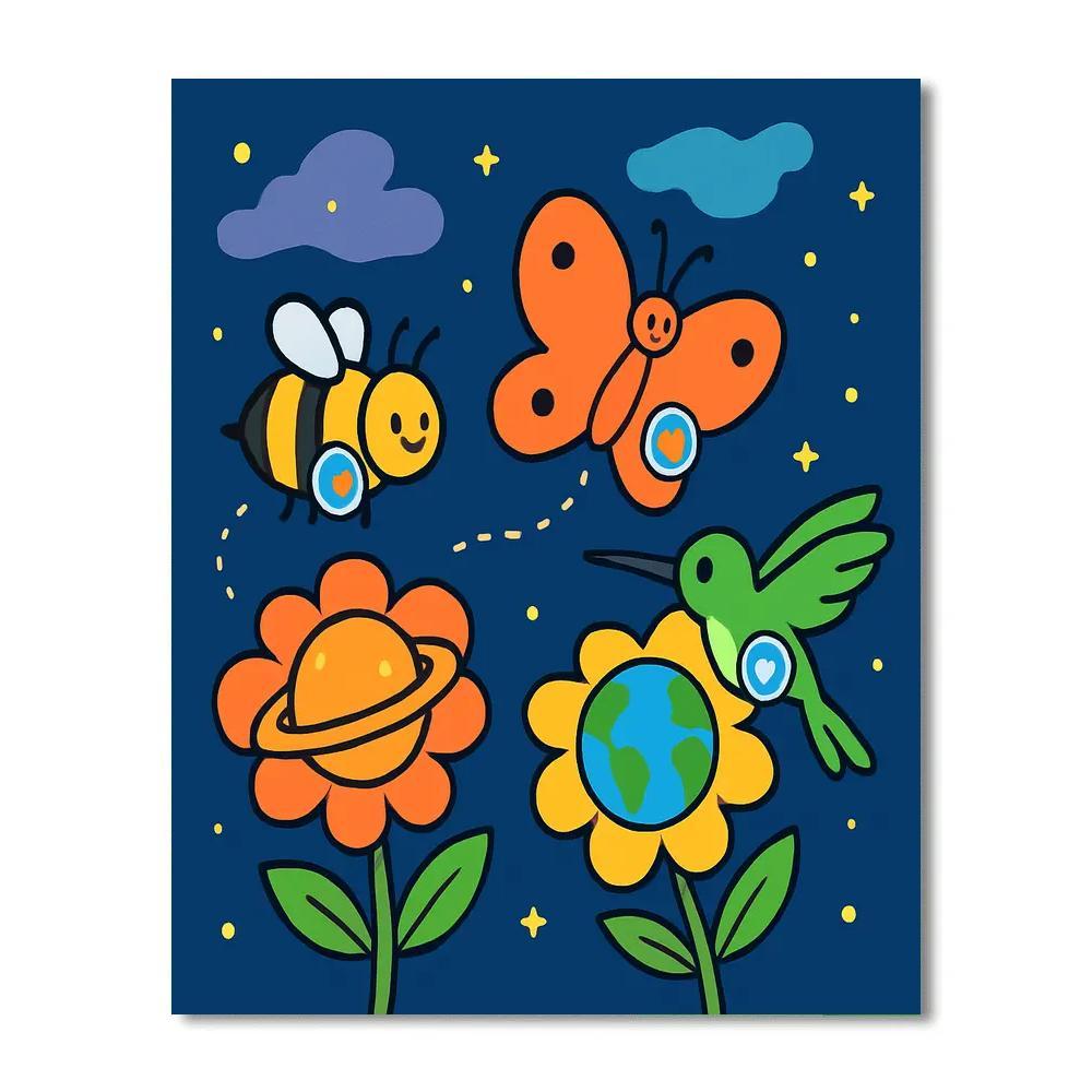 Nebula Garden Pollinator Parade Number painting