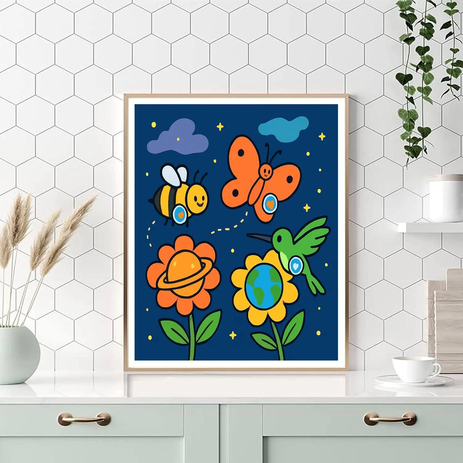 Nebula Garden Pollinator Parade Number painting