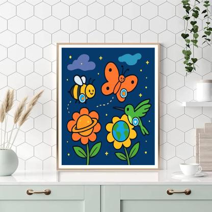 Nebula Garden Pollinator Parade Number painting