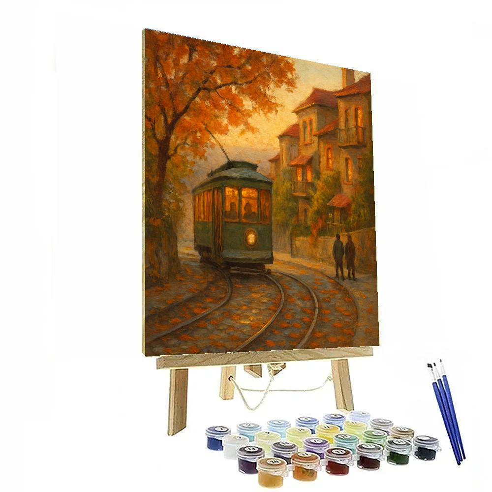 Autumn Tram Through A Quiet Hillside District paint by numbers