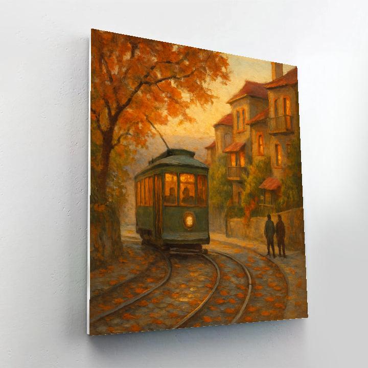 Autumn Tram Through A Quiet Hillside District paint by numbers