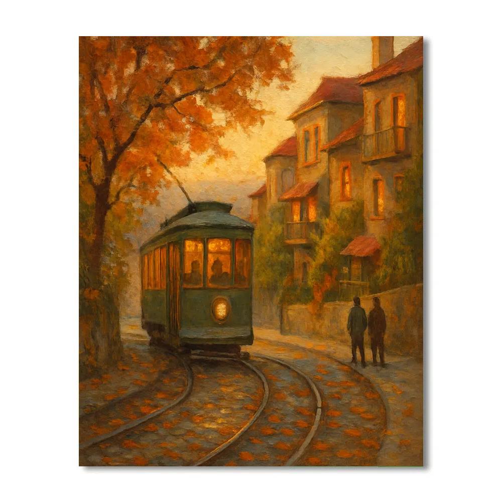 Autumn Tram Through A Quiet Hillside District paint by numbers