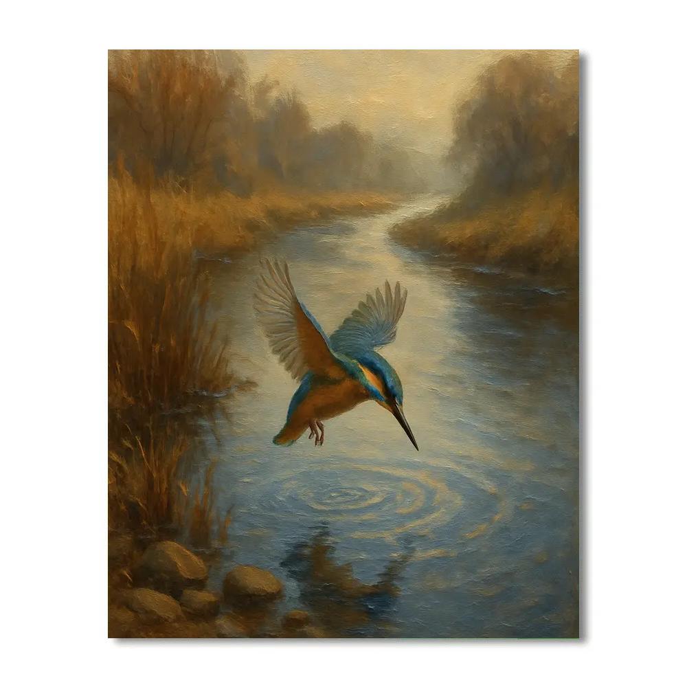 Riverbend Kingfisher In Copper Morning painting number kit