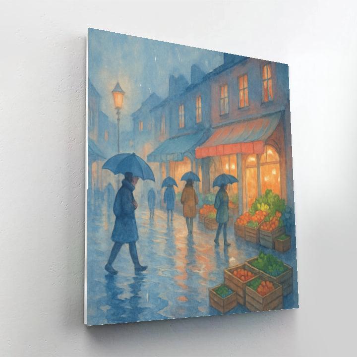 Rainy Market Street With Umbrella Reflections paint by numbers