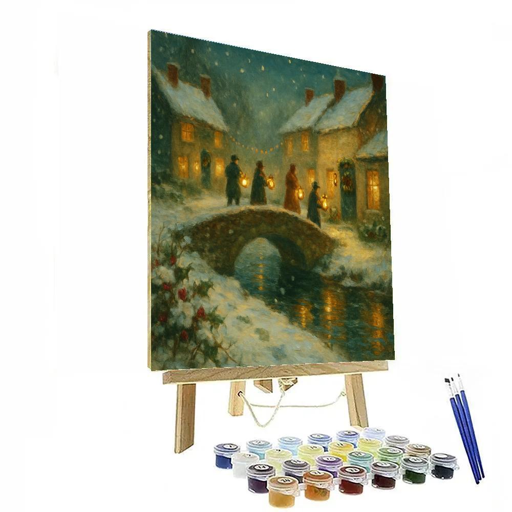 Candlelit Bridge Over Snowy Canal Number painting