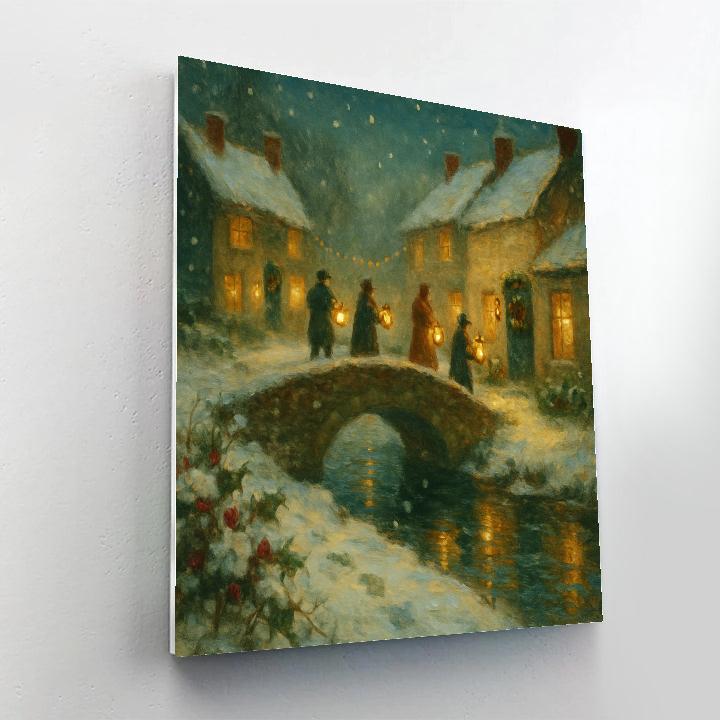 Candlelit Bridge Over Snowy Canal Number painting