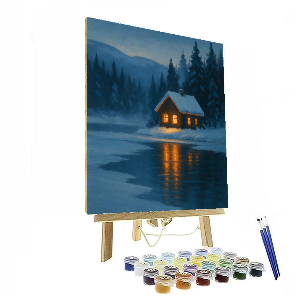 Cabin Windows Shimmer On A Winter Stillwater Numbered painting kits