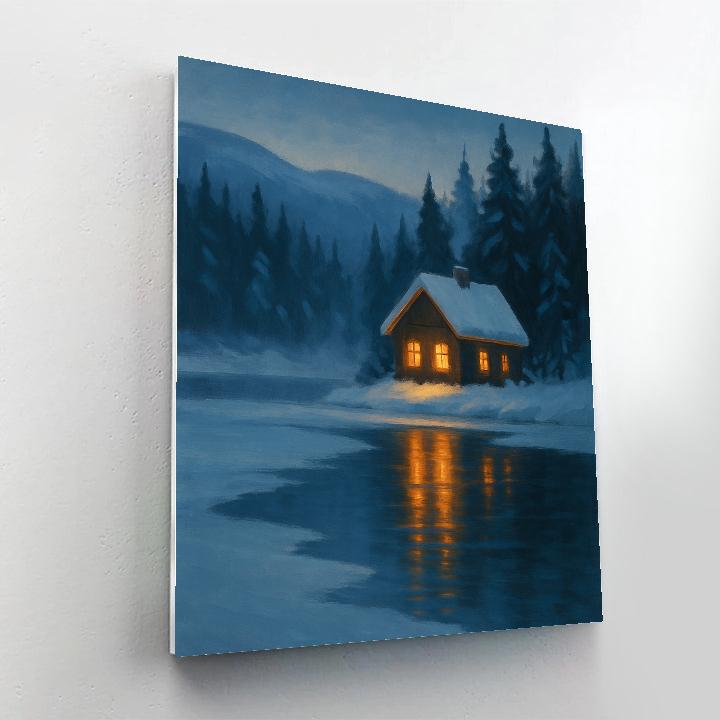 Cabin Windows Shimmer On A Winter Stillwater Numbered painting kits