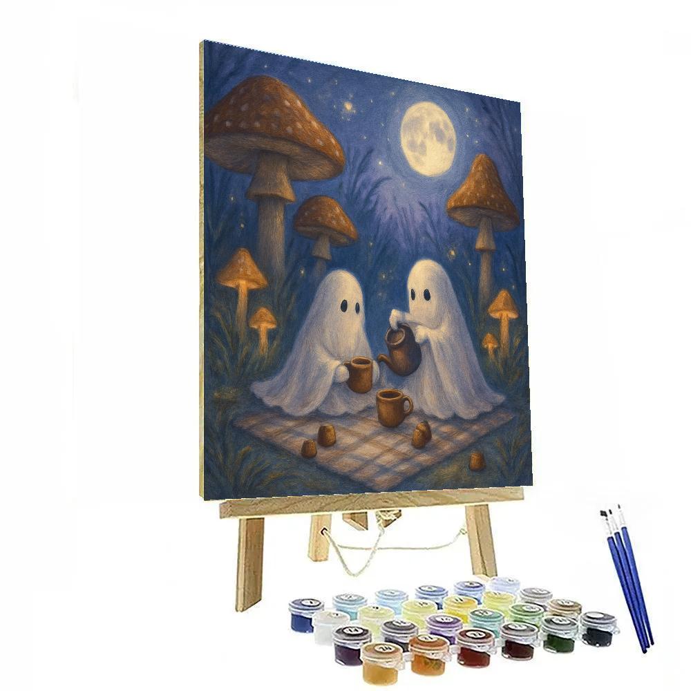 Midnight Mushroom Garden Picnic Ghosts painting number kit