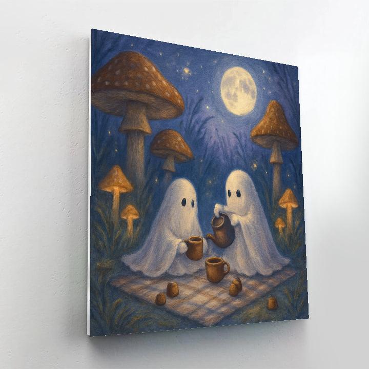 Midnight Mushroom Garden Picnic Ghosts painting number kit