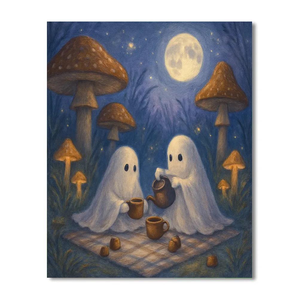 Midnight Mushroom Garden Picnic Ghosts painting number kit