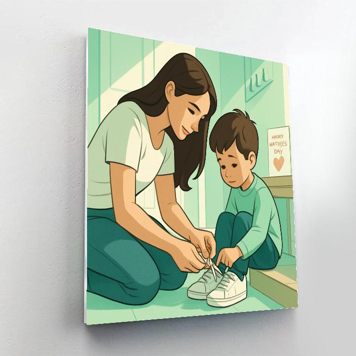 Mother Teaching Child To Tie Shoelaces DIY paint by numbers