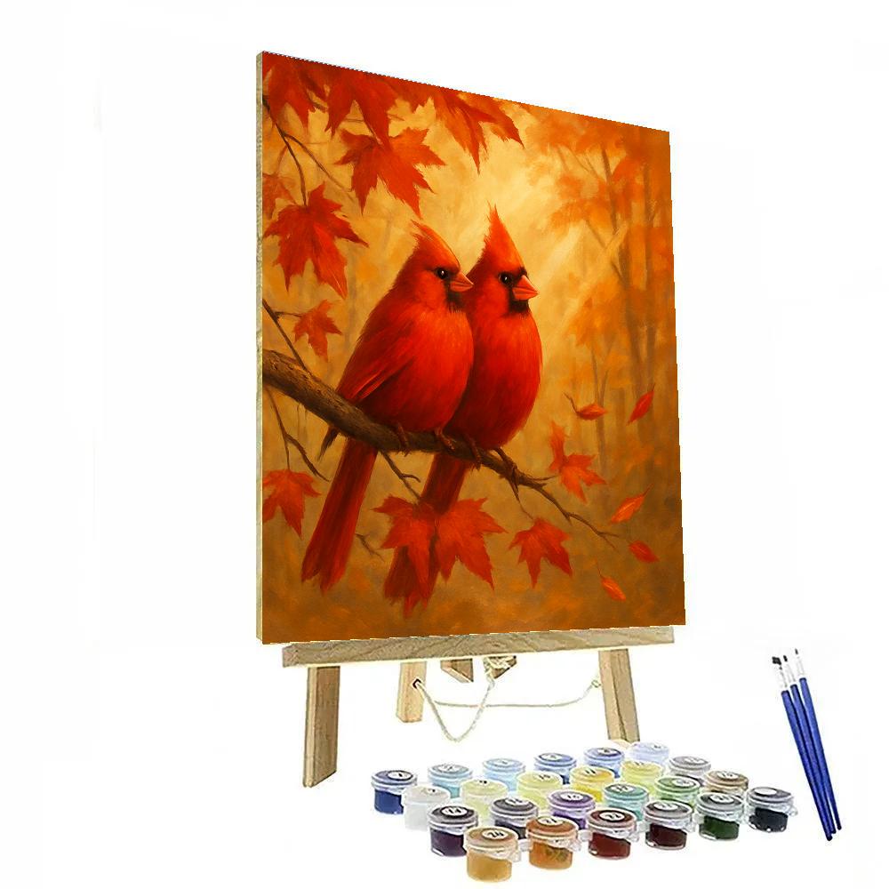 Autumn Quilt Light Cardinals In Maple Canopy paint by numbers