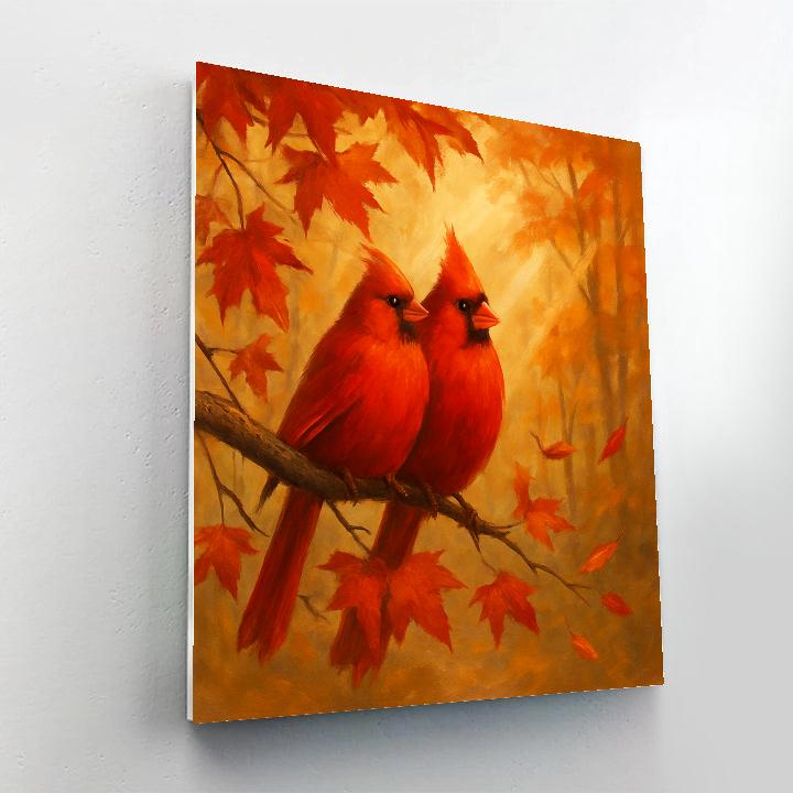 Autumn Quilt Light Cardinals In Maple Canopy paint by numbers
