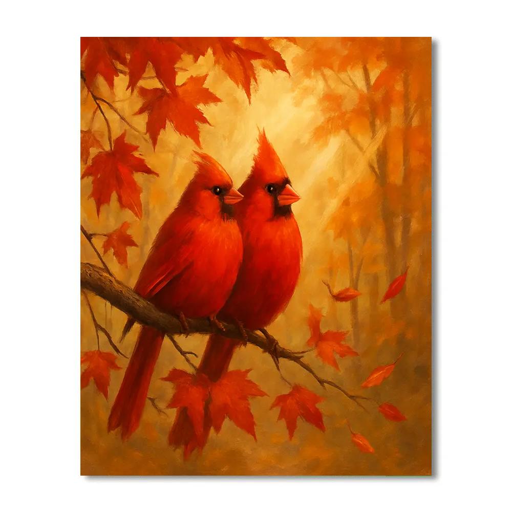 Autumn Quilt Light Cardinals In Maple Canopy paint by numbers