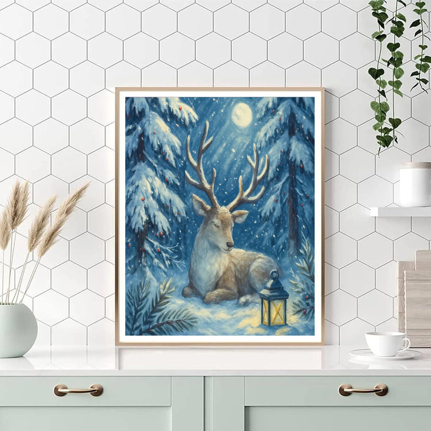 Reindeer Resting In Pine Cathedral Painting by numbers kit